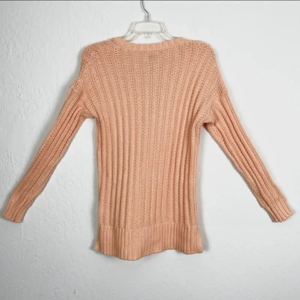 Lucky Brand Peachy Orange Ribbed Knit V Neck Sweater Size S